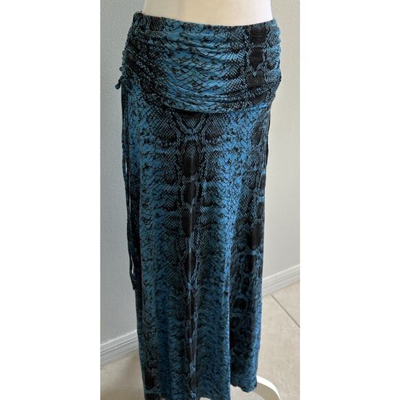 Y2K Fold Over Maxi Dress / Skirt Snakeskin boho stretch hippie Resort 90s Venus - Picture 2 of 12